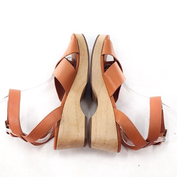 EVERLANE Wooden Sole Clog Sandal Leather Strappy Wedge Ankle Strap - Picture 7 of 11